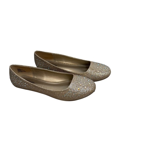 Hot Cakes Gold Glitter Rhinestone Embellished Ballet Flats Shoes - Picture 3 of 7